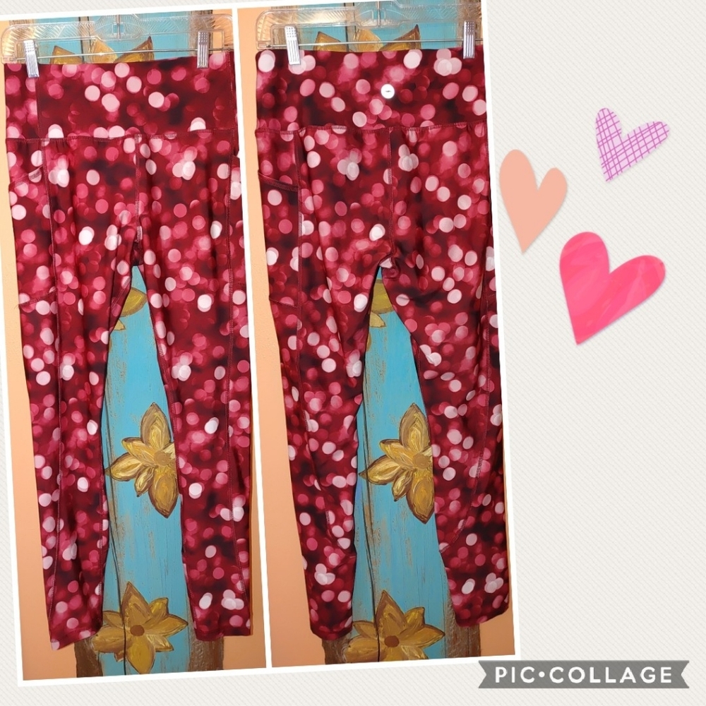 Red Dot bubble Pattern Leggings w/ pocket 8 med